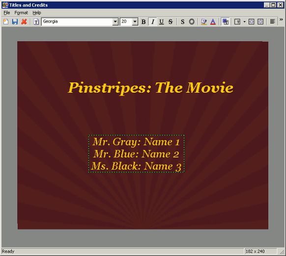 Titel und Credits Fenster Titel und Credits Fenster